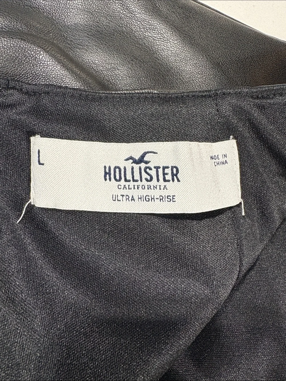 Hollister Black Faux Leather Mini Skirt with Front Slit Large